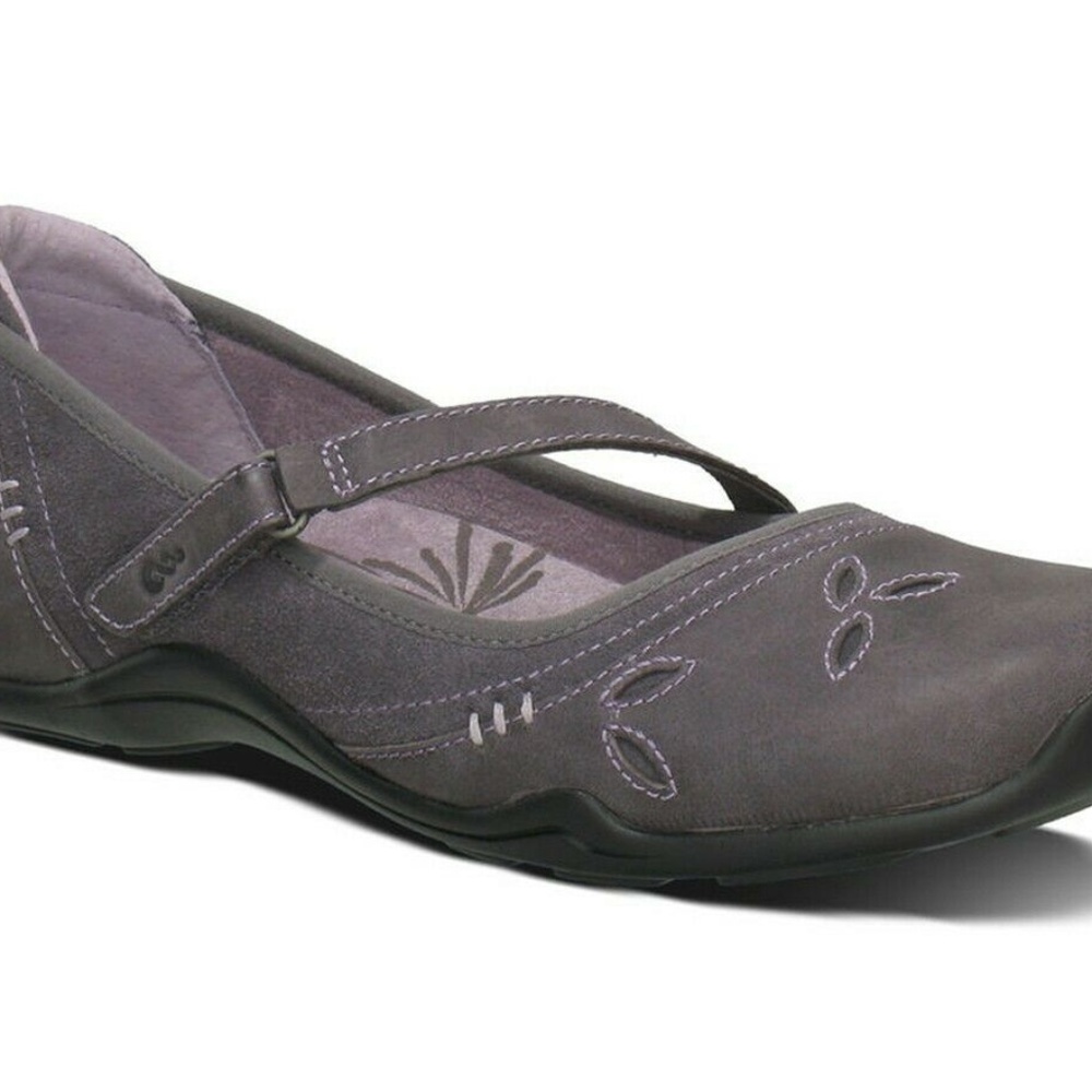 Ahnu Gray and Purple Leather Mary Jane Flats US 10